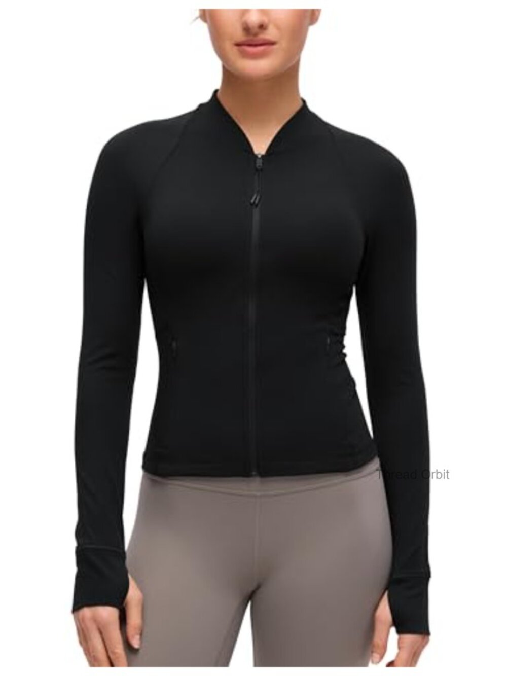 CRZ YOGA Butterluxe V-Neck Athletic Jacket Slim Fit Thumbholes Zip Pockets